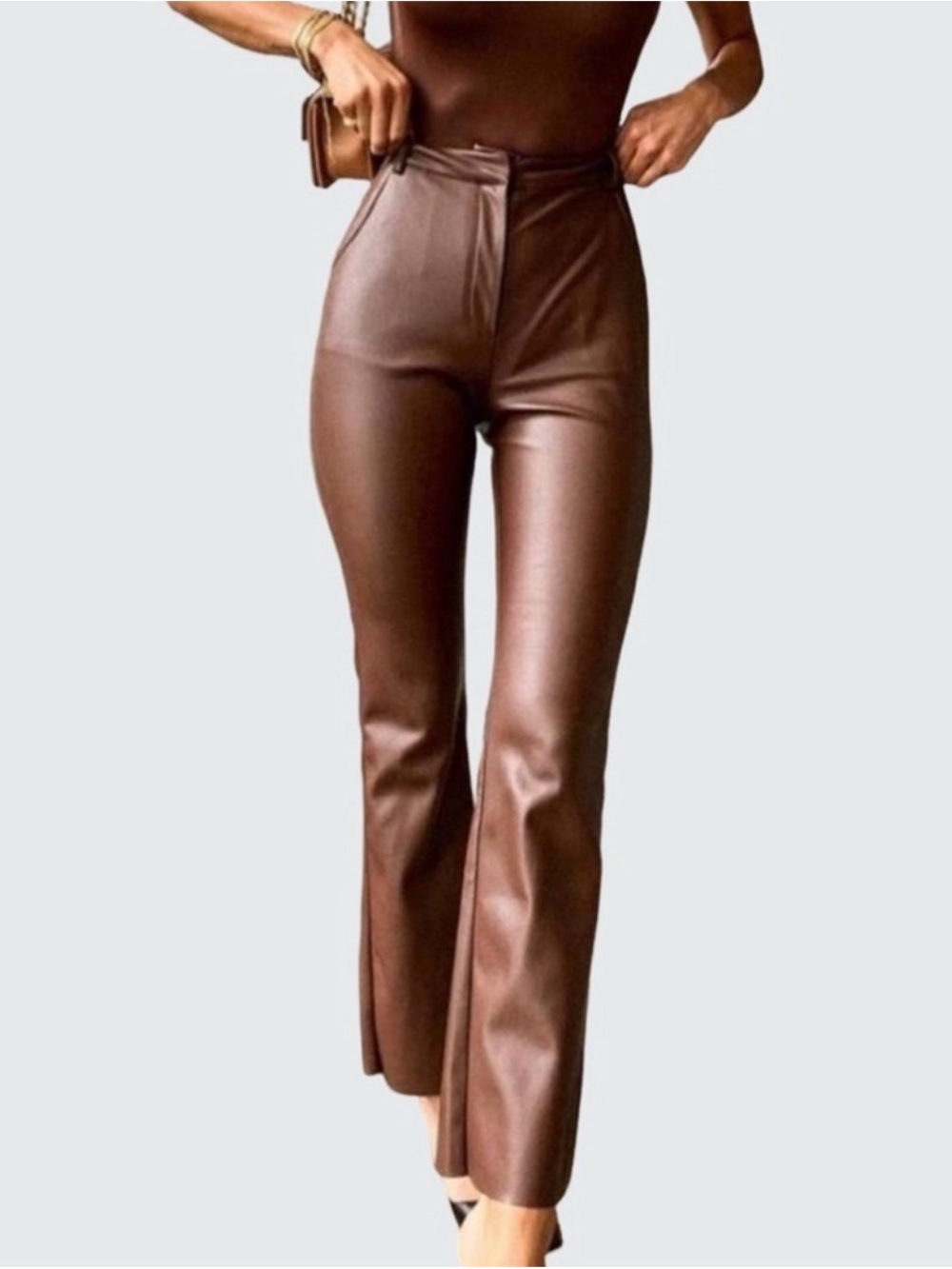 Meshki Brown Faux Leather Bootcut Pants